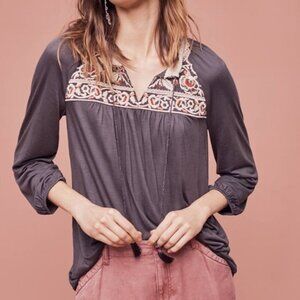 Anthropologie One  September Nightingale Tassel Blouse in grey "Carbon" XS